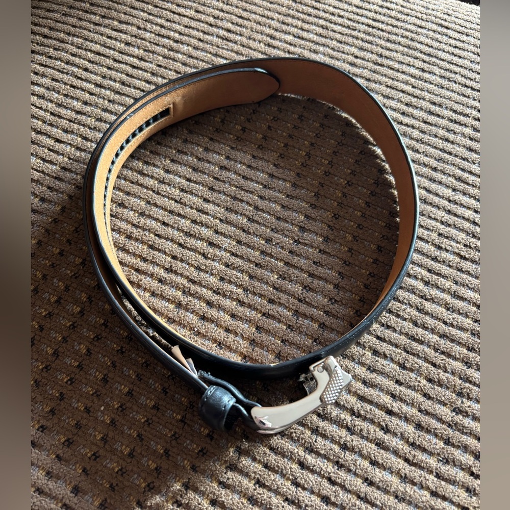 Chaps Black Faux Leather Belt with Silver Buckle